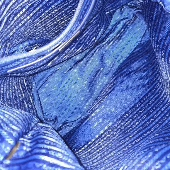 Prada Blue Saffiano Tessuto Zainetto Stampata Floral Nylon Leather Tote Bag - Picture 7 of 9